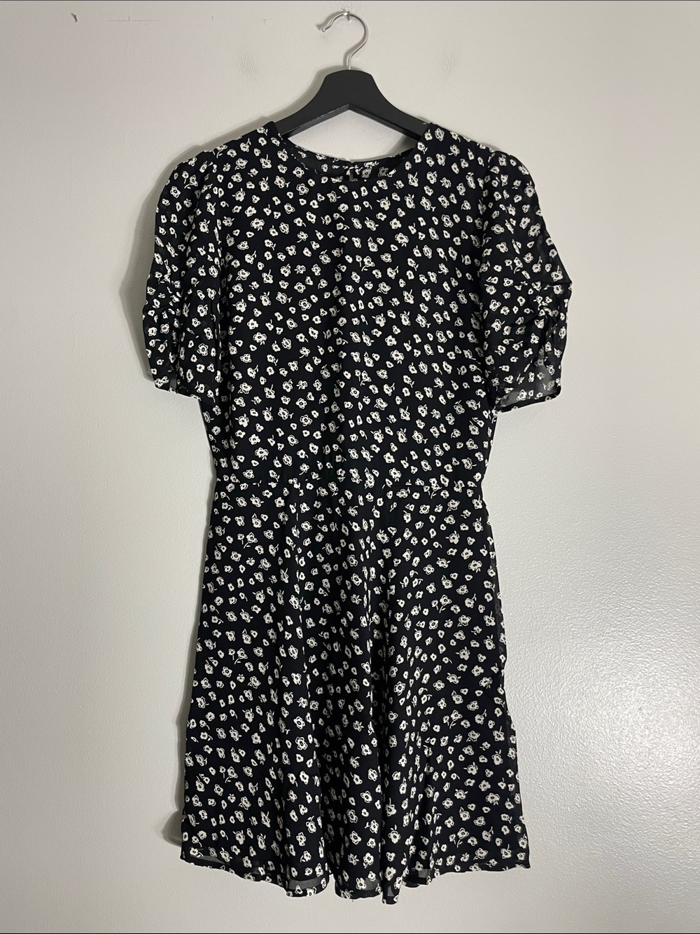 Reformation Black Mini Dress with White Floral Print
